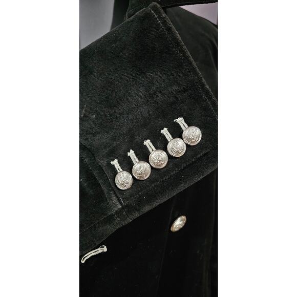 BURBERRY BLACK LABEL Velvet Napoleon Pea Coat Silver Button Men's - Picture 8 of 16